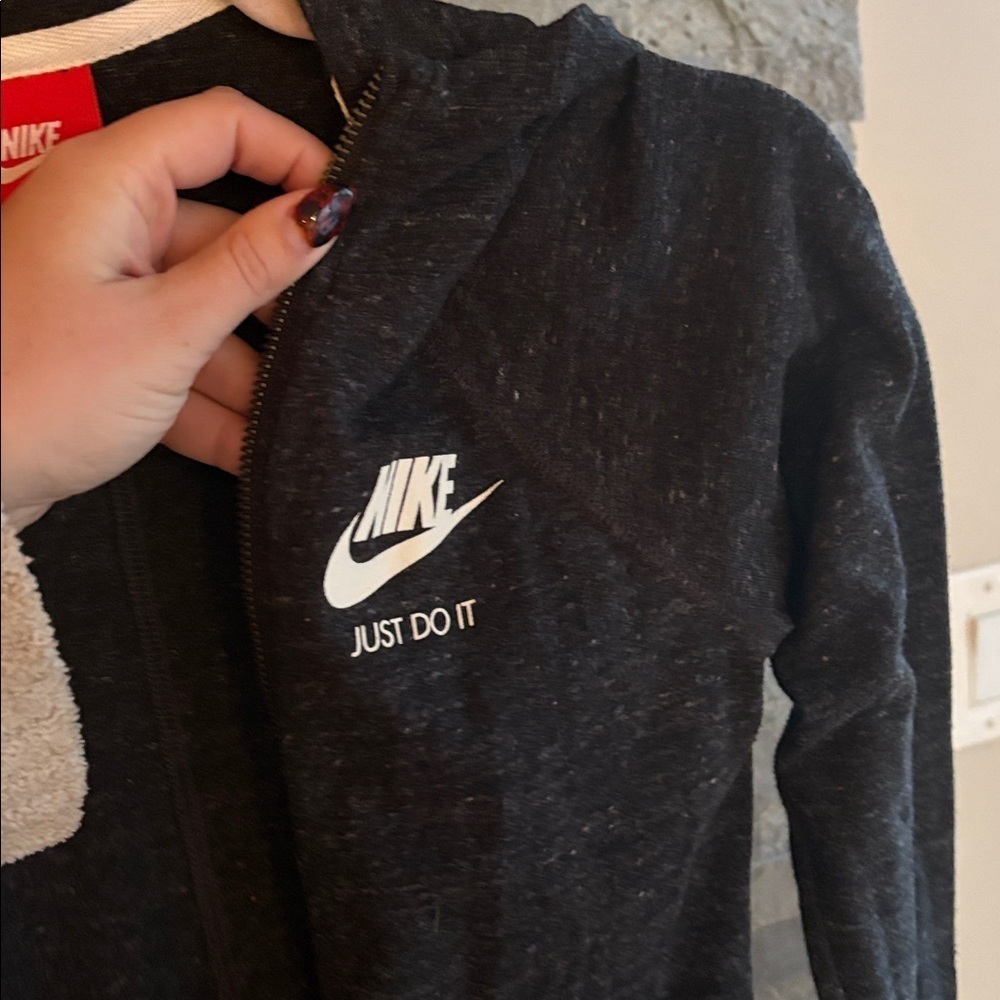 Nike Women’s Full Zip Hoodie Jacket Charcoal Heather “Just Do It” Size Medium - Picture 3 of 4